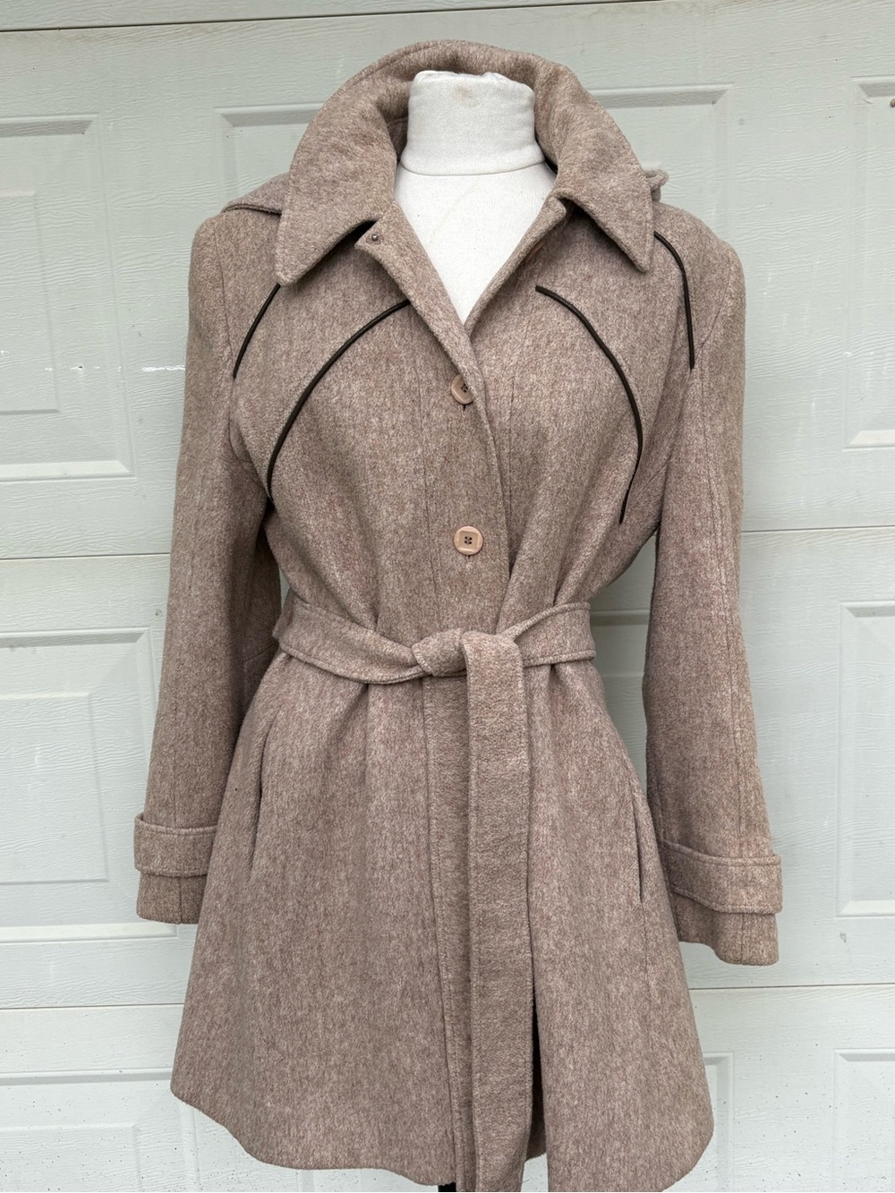 Country Pacer Vintage Wool Belted Trench Coat Tan M/L